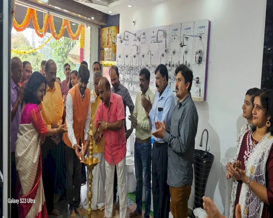 Guests and staff gathered at the Shri Tiles inaugural ceremony