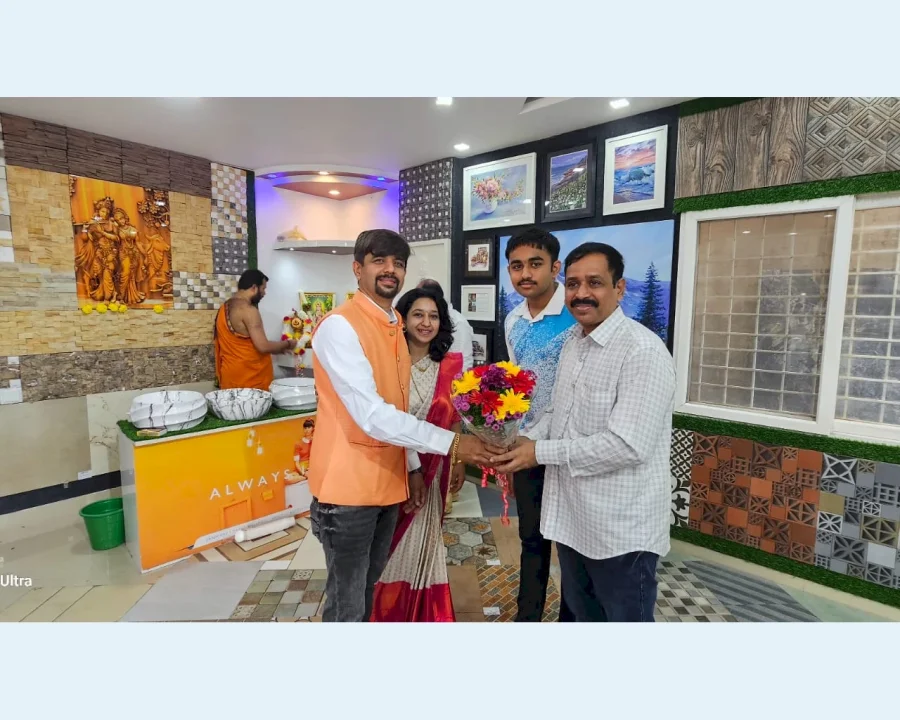 Customer and Shri Tiles team at the showroom inauguration